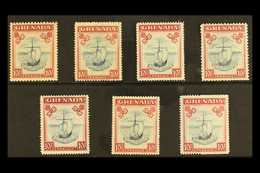 1938 - 1950 10s Blue And Carmine, Badge Of The Colony, Complete Set Of SG Listed Issues, SG 163 - 163f, Very Fine Mint.  - Grenada (...-1974)