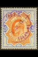 1902-11 25r Brownish Orange & Blue KEVII, SG 147, Fine Used With Violet Fiscal Cds Cancel & Short Crayon Mark, Very Fres - Sonstige & Ohne Zuordnung