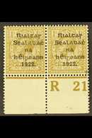 1922 THOM 1s Bistre-brown, SG 15, Lower Marginal "R21" Control Perf. Pair (Hib. TC62), Fine Mint. For More Images, Pleas - Andere & Zonder Classificatie