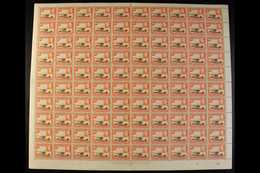 1938-54 10c Red-brown & Orange, P.13x11¾ In A FULL SHEET OF 100 STAMPS, SG 134, Never Hinged Mint, Some Light Toning And - Vide