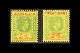 1938-51 5s Green & Red/yellow On Chalk Paper & Ordinary Paper, SG 112/112b, Never Hinged Mint (2 Stamps) For More Images - Leeward  Islands