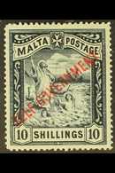1922 10s Blue Black - CC Wmk, SG 105, "Self Government" Opt'd With "Broken O" In Govt R5/1 Constant Position Variety, Fi - Malta (...-1964)