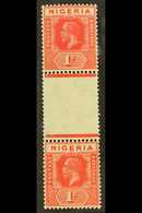1925 1d Rose- Carmine Vertical Gutter Pair With DIE I + DIE II Stamps , SG 16c, Very Lightly Hinged Mint, Folded Across  - Nigeria (...-1960)