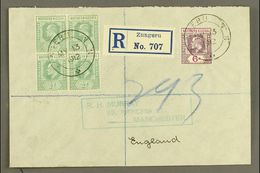 1912 (May) Neat Envelope Registered To England, Bearing 1907-11 2d Single 6d And ½d Block Of Four, Tied By Crisp Zungeru - Nigeria (...-1960)