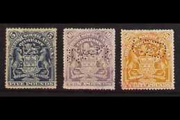 1898-1908 £5 Deep Blue, £10 Lilac & £20 Yellow-bistre, SG 92/93a (Barefoot 16/18), Fiscally Used With Perfins (3 Stamps) - Other & Unclassified