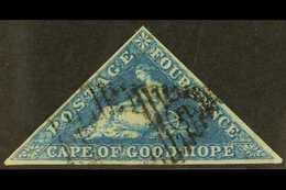 CAPE OF GOOD HOPE 1853 4d Deep Blue On Deeply Blued Paper, SG 2, Used With 3 Margins & Neat Cancellation. For More Image - Unclassified