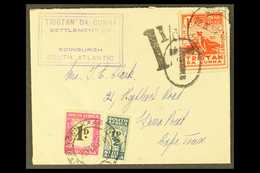 1950 Cover From Tristan Franked Violet Boxed Edinburgh Settlement Cachet, SG Type C11, With Additional 1d "Potato Stamp" - Tristan Da Cunha