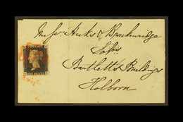 1840 (19 Jun) Wrapper Bearing 1d Black 'FK' Plate 1b With 4 Large Neat Margins Tied By Red MC Cancellation. File Crease  - Unclassified