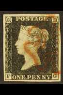 1840 1d Black 'FG' Plate 1a, SG 2, Used With 4 Margins & Lovely Red MC Cancellation Leaving The Profile Clear. For More  - Zonder Classificatie