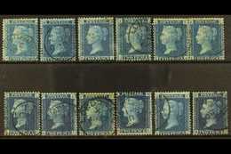 1858-76 2d Blue, Watermark Large Crown, Perf 14, SG 45, An Attractive  Fine Used Group Each With Neat Cds Cancellation,  - Other & Unclassified