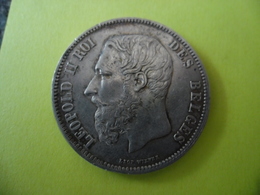 BELGIQUE ECU 5 FRANCS 1870 LEOPOLD II Roi Des Belges @ Argent 25 Gr. à 90 % - 2 Photos - 5 Francs