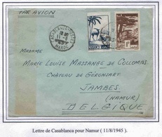 Maroc Belgique Morocco Lettre Avion Airmail Cover Casablanca 11 8 45 - Lettres & Documents