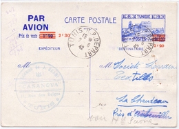 Tunisie Entier Carte Par Avion 1.90 Fr Surcharge 2.30 Fr Pour Aillevillers Haute Saone - Brieven En Documenten