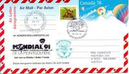 Ballonpost 1991 Aerogramme Illustre Par Ballon De Saint Jean Sur Richelieu - Eerste Vluchten