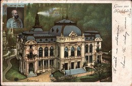 ! Ansichtskarte Gruss Aus Karlsbad, Kaiserbad, Ereignis Zum Besuch Von Kaiser Franz Josef 1904, Aulibitz, Karlovy Vary - Czech Republic