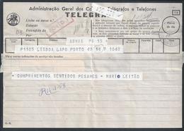 Telegrama Com Marca Do 'Porto1' A Vermelho, Obliteração Do 2º Sector Da Estação Telegráfica De Lisboa Em 1958. Rare - Cartas & Documentos