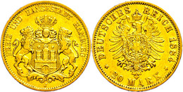 224 20 Mark, 1884, Wilhelm II., Kl. Rf., Ss., Katalog: J. 210 Ss - Other & Unclassified