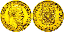 251 10 Mark, 1888, Friedrich III., Kl. Rf., Ss-vz., Katalog: J. 247 Ss-vz - Other & Unclassified