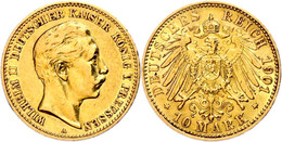 265 10 Mark, 1901, Wilhelm II., Kl. Rf., Ss., Katalog: J. 251 Ss - Other & Unclassified