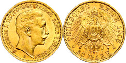 295 20 Mark, 1908, Wilhelm II., Kl. Rf., F. Vz., Katalog: J. 252 - Autres & Non Classés