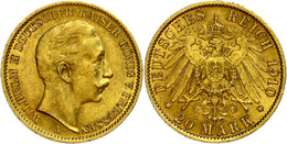 298 20 Mark, 1910 A, Wilhelm II., Rf., Ss., Katalog: J. 252 Ss - Sonstige & Ohne Zuordnung