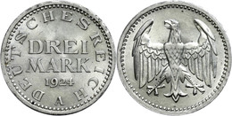 329 3 Reichsmark, 1924, A, Kl. Rf., Vz., Katalog: J. 312 Vz - Autres & Non Classés