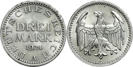 329 3 Reichsmark, 1924, A, Kl. Rf., Vz., Katalog: J. 312 Vz - Sonstige & Ohne Zuordnung