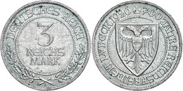 341 3 Reichsmark, 1926, Lübeck, Etwas Grünspan, Vz., Katalog: J. 323 Vz - Autres & Non Classés