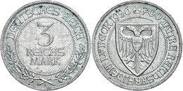 341 3 Reichsmark, 1926, Lübeck, Etwas Grünspan, Vz., Katalog: J. 323 Vz - Altri & Non Classificati