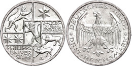 344 3 Reichsmark, 1927, Marburg, Kl. Rf., Vz., Katalog: J. 330 Vz - Other & Unclassified