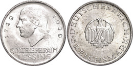354 5 Reichsmark, 1929, J, Lessing, Kl. Rf., Vz., Katalog: J. 336 Vz - Altri & Non Classificati