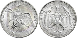 357 3 Reichsmark, 1929, Waldeck, Leichte Regenbogenpatina, Min. Rf, Vz., Katalog: J. 337 Vz - Sonstige & Ohne Zuordnung