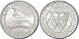 370 3 Reichsmark, 1930, F, Rheinlandräumung, Kl. Rf., Vz-st., Katalog: J. 345 Vz-st - Autres & Non Classés