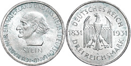 377 3 Reichsmark, 1931, A, Stein, Etwas Grünspan, Vz-st, Katalog: J. 348 Vz-st - Autres & Non Classés