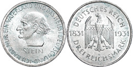 377 3 Reichsmark, 1931, A, Stein, Etwas Grünspan, Vz-st, Katalog: J. 348 Vz-st - Other & Unclassified
