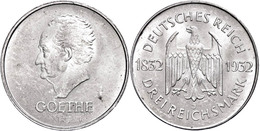 379 3 Reichsmark, 1930, J, Goethe, Kl. Rf., Vz., Katalog: J. 350 Vz - Autres & Non Classés