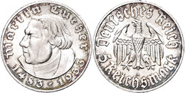 382 5 Reichsmark, 1933, A, Martin Luther, Wz. Rf., Vz., Katalog: J. 353 Vz - Sonstige & Ohne Zuordnung