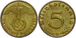 389 5 Reichspfennig, 1936, Mzz D, Ss-vz., Katalog: J. 363 Ss-vz - Autres & Non Classés