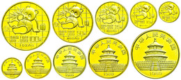 534 Set Zu 5, 10, 25, 50 Und 100 Yuan, Gold, 1989, Panda, Insgesamt 59,07g Feingold, KM 183, 223, 224, 226 Und 229, Mit  - Chine