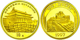 539 10 Yuan, Gold, 1997, 1/10 Unze, Halle Der Höchsten Harmonie, KM 1074, In Kapsel Mit Zertifikat, PP.  PP - Chine