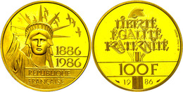 576 100 Francs, Gold, 1986, 200. Jahrestag Der Französischen Revolution-100 Jahre Freiheitsstatue Vor Dem Hafen Von New  - Altri & Non Classificati