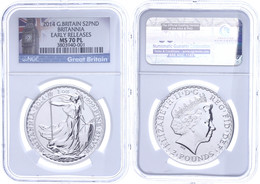 613 2 Pounds, 2014, Britannia, In Slab Der NGC Mit Der Bewertung MS70 PL, Early Releases, Big Ben Label. - Autres & Non Classés