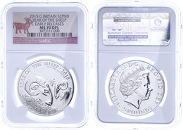 620 2 Pounds, 2015, Year Of The Sheep, In Slab Der NGC Mit Der Bewertung MS70 DPL, Early Releases. - Autres & Non Classés