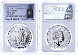 623 2 Pounds, 2016, Britannia, In Slab Der NGC Mit Der Bewertung MS70 DPL, First Releases, Big Ben Label. - Autres & Non Classés