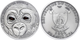 635 1.000 Francs, 2013, Baby Gorilla, 1 Unze Silber, Antik Finish, Real Eye Effect, Etui Mit OVP Und Zertifikat, St. Auf - Cameroon