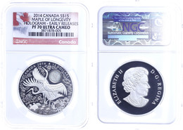 651 15 Dollars, 2014, Maple Of Longevity, In Slab Der NGC Mit Der Bewertung PF70 Ultra Cameo, Hologram Early Release, Fl - Canada