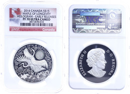 652 15 Dollars, 2014, Maple Of Longevity, In Slab Der NGC Mit Der Bewertung PF70 Ultra Cameo, Hologram Early Release, Fl - Canada