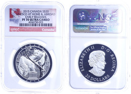 666 20 Dollars, 2015, Unesco, In Slab Der NGC Mit Der Bewertung PF70 Ultra Cameo, Early Releases, Flag Label. - Canada