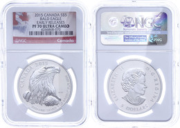 673 5 Dollars, 2015, Bald Eagle, In Slab Der NGC Mit Der Bewertung PF70 Ultra Cameo, Early Releases, Flag Label. - Canada