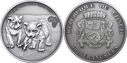682 1.000 Francs, 2013, Africa - Babylöwen, 1 Unzen Silber, Antik Finish, In Kapsel Mit Zertifikat, St. Auflage Nur 2.00 - Congo (Rép. Démocratique, 1964-70)